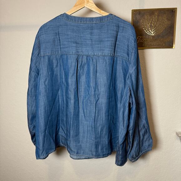 Women's Talbots Pullover Button Front Chambray Pintuck Blouse Size 3 XL - Picture 6 of 9